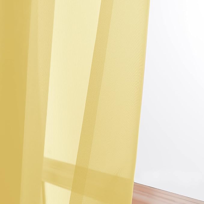 OWENIE Gold Sheer Curtains 96 Inch Length 2 Panels Set, Elegant Sheer Curtains for Bedroom, Window Voile Sheer Curtain Panels/Drapes/Treatment for Living Room, 2Pcs, Total 84?€? Wide