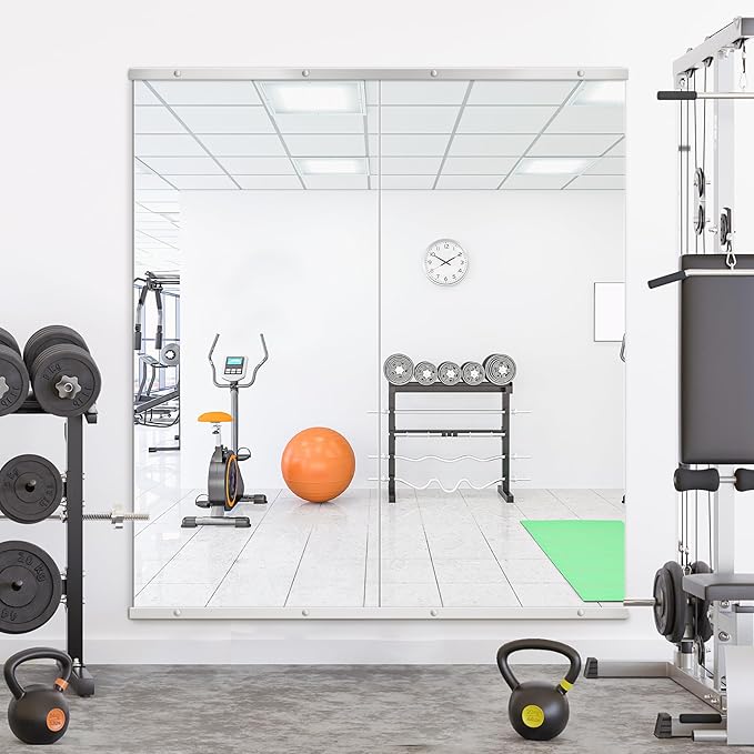 TRAHOME Home Gym Mirror for Wall,56x28x2PCS Full Length,Glass Frameless Body Large Mirror for Home Gym,Workout,Bedroom,Garage(Silver)