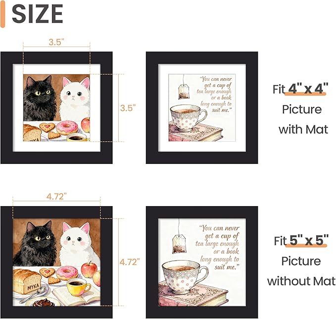 upsimples 5x5 Picture Frame, Display Pictures 4x4 with Mat or 5x5 Without, Wall Hanging Photo Frames, Black, 1 Pack