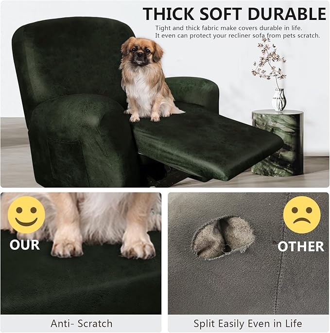 ANARACHON Recliner Chair Covers Leather Like, 4 Pieces Recliner Cover for Recliner Chair, Soft Sofa Slipcover Furniture Protector Washable Sofa Cover for Pets Kids(Dark Army Green)