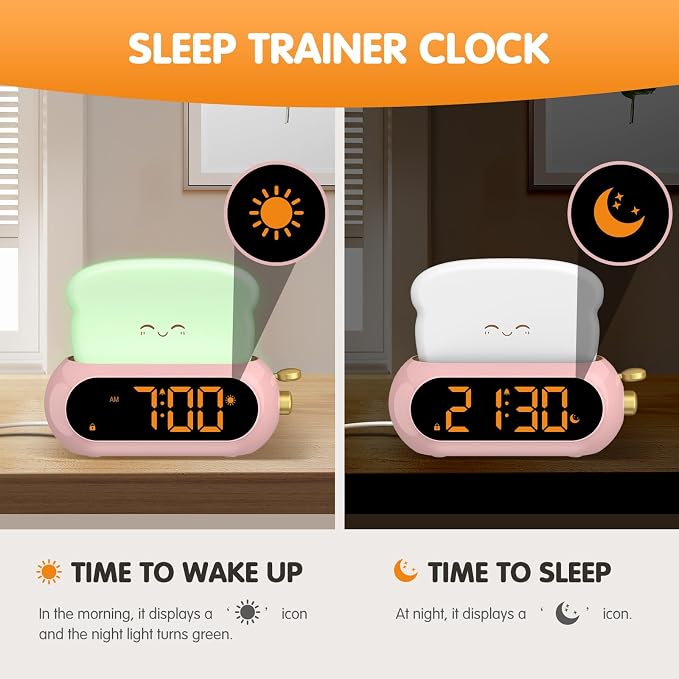 Netzu Alarm Clock for Kids, OK to Wake Clock with Night Light and Sound Machine, Pink Clock with 10 RGB Color, 6 Alarm Tones, Nap Timer, Snooze, Bedside Clocks for Girls Kids Teens Birthday Gifts - Image 3