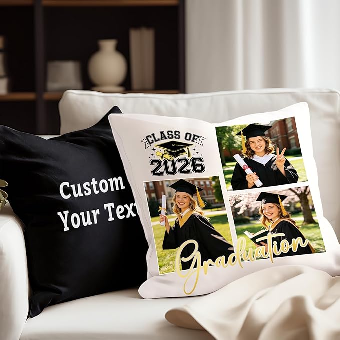 Custom Pillow with Picture & Text - Include Insert, Personalized Graduation Gifts for Class of 2026, Inspirational Souvenir Gifts for Senior College Masters