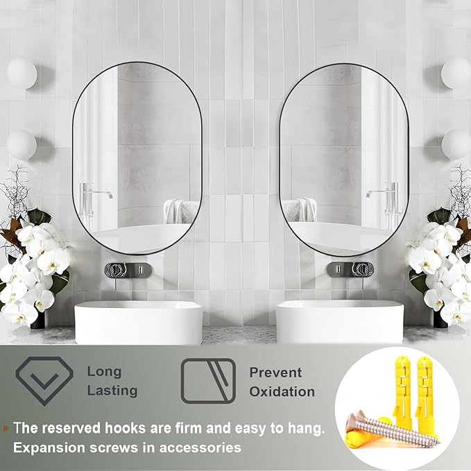 Oval Bathroom Mirror Capsule Wall Vanity Mirror, 2 Pieces 20"x30" Pill Mirrors Wall Mounted Mirror, Large Modern Mirror with Gold Metal Frame, Decor for Entryway, Bedroom, Living Room