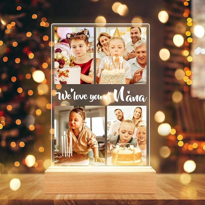 Personalized Picture Frame with Night Light, Custom Photo Frame with Photos, Customized Gifts for Mom Girls Boys, Personalized Birthday Gifts for Mom, Kids, Baby, Family