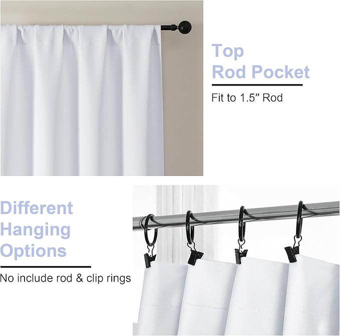 Simplebrand Ava Pure White Curtains for Bedroom 96 Inches Long 2 Panels Set, Light Filtering Window Treatment, Light Filtering Curtain Drapes, Soft Casual Rod Pocket Privacy Curtains, W40 x L96 Inch