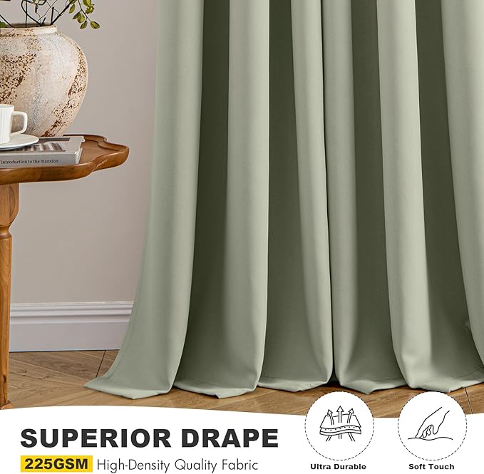 MIULEE Sage Green Blackout Curtains for Bedroom Living Room 86 Inches Long 2 Panels, Thermal Insulated Room Darkening Drapes Grommet Noise Reducing Light Blocking Window Treatments 40x86 Inch