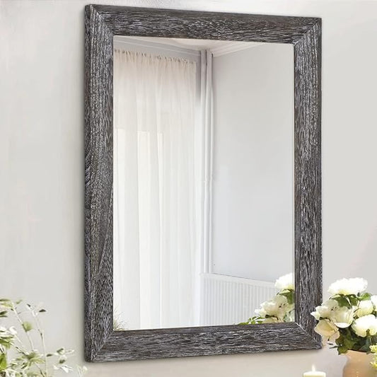 AAZZKANG Wall Mirror with Rectangle Wood Frame Large 28"x20" Rustic Decorative Hanging Mirrors for Bedroom Bathroom Living Room Home Office
