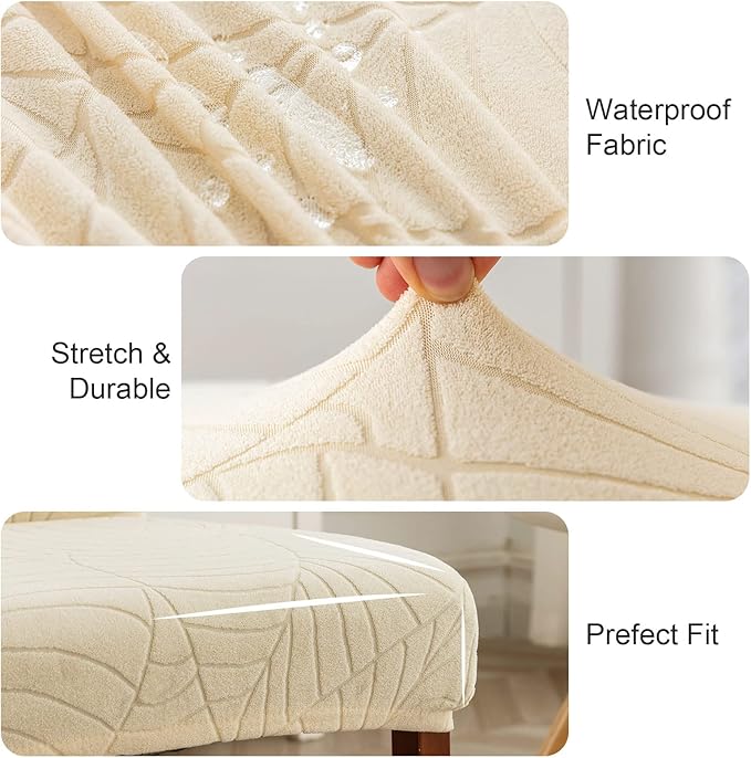 Genina Waterproof Chair Covers for Dining Room Set of 2, Stretch Jacquard Dining Chair Slipcovers Removable Washable Chair Protectors Cover for Kitchen, Hotel, Restaurant (Leaves-Beige, 2 PCS)