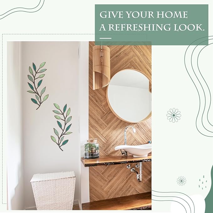 Zhengmy 2 Pieces Metal Tree Leaf Wall Decor Vine Olive Branch Leaf Wall Art Living Room, Hallway Wall Decor Outdoor Decoration(Gradient Green)