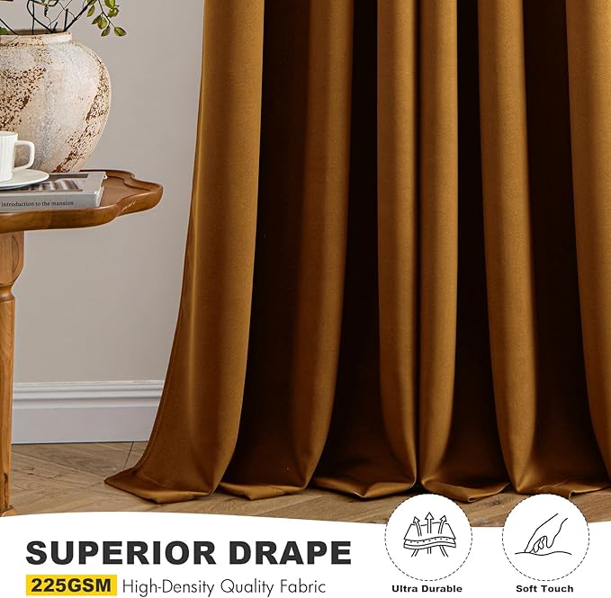 MIULEE Gold Brown Blackout Curtains for Bedroom Living Room 54 Inches Long 2 Panels, Thermal Insulated Room Darkening Drapes Grommet Noise Reducing Light Blocking Window Treatments 40x54 Inch