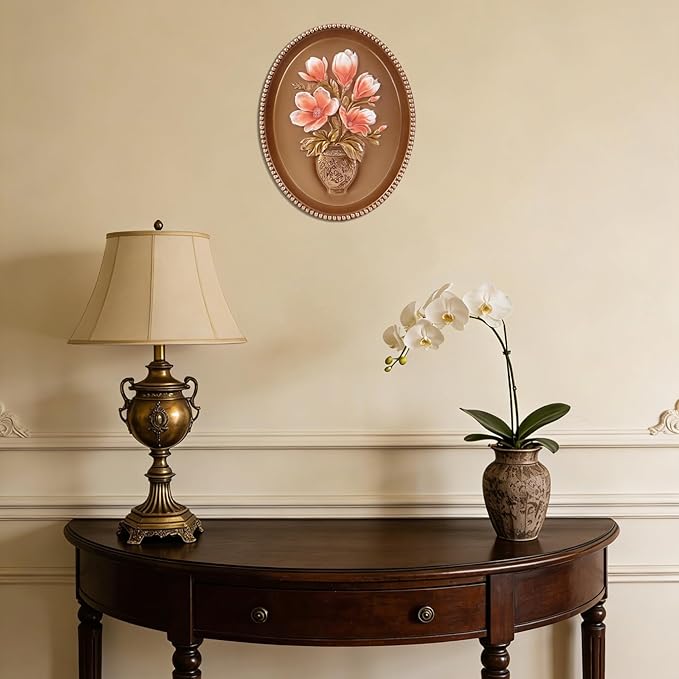 SIKOO Vintage Wall Sculptures Bronze Gold Magnolia Flower Wall Art Hand Painted Ornate Wall Hanging Decoration Antique Pediment Wall Statue Ornament Decor Gallery for Kitchen Bedroom Living Room