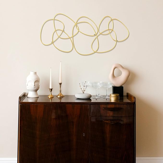 Hicarer 3 Pcs Interlocking Rings Wall Sculpture Gold Metal Home Wall Decor Abstract Aesthetic Gold Decoration for Art Bedroom Living Room Bathroom Home(Circle)