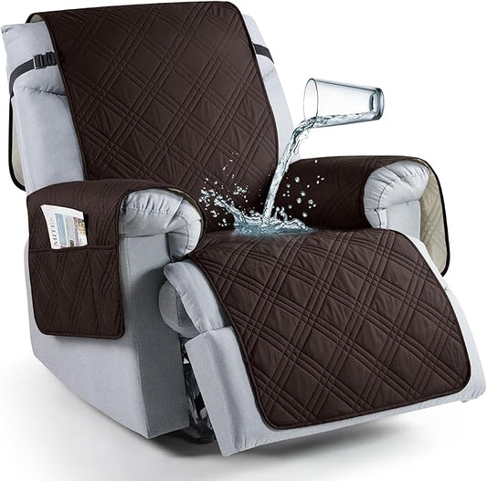 TAOCOCO 100% Waterproof Recliner Chair Covers, Non Slip Recliner Covers for Recliner Chair with Pocket, Washable Reclining Chair Cover Furniture Protector for Kids,Dogs(22'', Coffee)