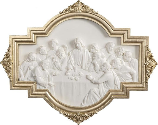 ShineOnAngel The Last Supper Wall Sculpture Gold Framed Relief Wall Art Leonardo da Vinci Last Supper Wall Decor for Dining Room 12.5 Inch Modern Home Decor