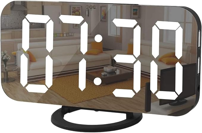 SZELAM Digital Clock Large Display, LED Alarm Electric Clocks Mirror Surface for Makeup with Diming Mode, 3 Levels Brightness, Dual USB Ports Modern Decoration for Home Bedroom Decor-Black by SZELAM