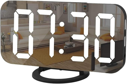SZELAM Digital Clock Large Display, LED Alarm Electric Clocks Mirror Surface for Makeup with Diming Mode, 3 Levels Brightness, Dual USB Ports Modern Decoration for Home Bedroom Decor-Black by SZELAM