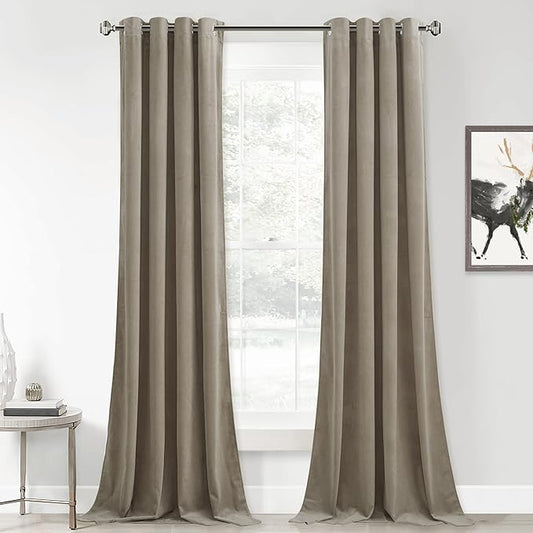 StangH Velvet Curtains 108 inches Long - Bedroom Blackout Curtains for Sliding Door Grommet Design Thermal Insulated Drapes for Villa/Hotel/Apartment, Camel Beige, W52 x L108, 2 Panels