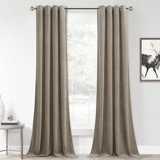 StangH Camel Beige Extra Long Room Divider Curtains, Velvet Privacy Blackout Curtain Panels for Bedroom Partition/Living Room/Office, Thermal Window Drapes, W52 x L120 inch, 2 Panels