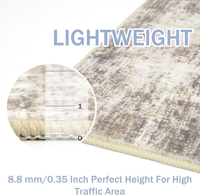 IOHOUZE Abstract Round Area Rug 8 Ft Washable Circle Rugs Large Round Rug Non Slip Thin Soft Circle Rugs, Printed Faux Wool Floor Carpet for Bedroom Living Room Dining Room Nursery, Beige Brown