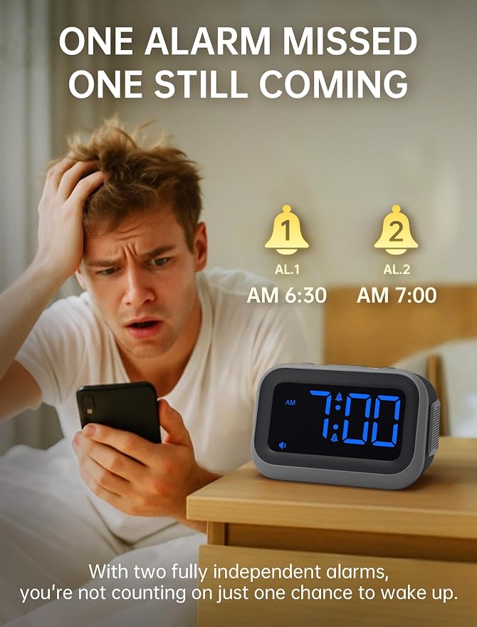 Acedeck Super Loud Alarm Clock: 115dB Wake-Up Power | Dual Alarms and 6 Alarm Sounds for Heavy Sleepers Adults and Shift Workers - Bedroom and Daily Wake-Up Use (Blue Digits) - Image 3