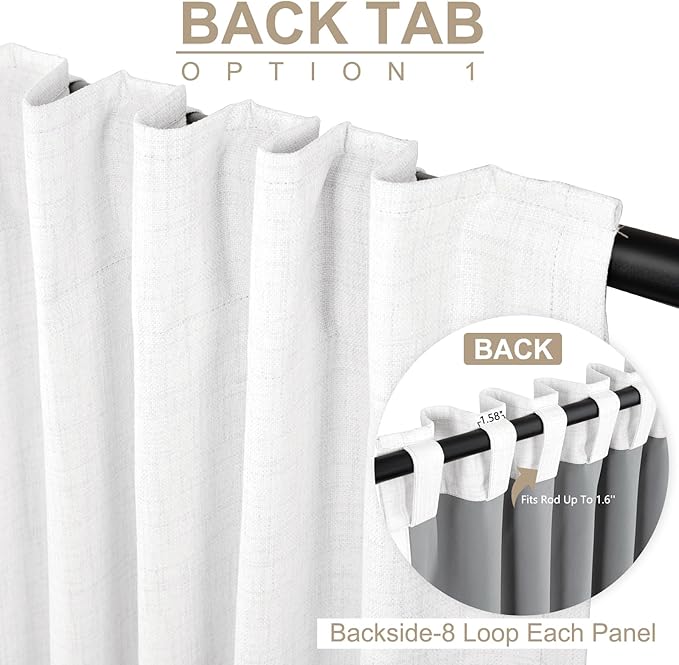 100% Blackout Shield White Linen Blackout Curtains for Bedroom 84 Inches Long, Back Tab/Rod Pocket Living Room Drapes, Thermal Insulated Blackout Curtains 2 Panels Set, 50" W x 84" L,Blanc de Blanc