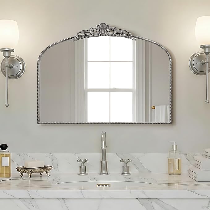 Micasso Vintage Wall Silver Mirror: 24" x 32" French Baroque Antique Mirror - Traditional Ornate Decorative Arched Mirrors for Wall/Bathroom/Entryway/Fireplace/Hallway - Home Decor for Living Room