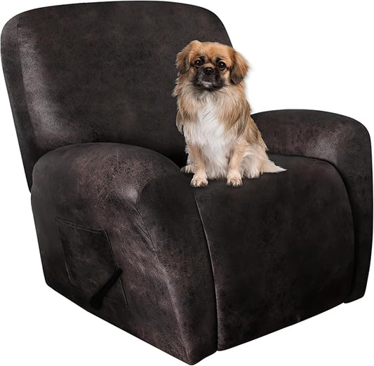ANARACHON Leather Like Recliner Chair Covers Heavy Duty, 4 Pieces Recliner Cover for Recliner Chair, Leather Cover for Recliner slipcovers Washable for Pets (Black Chocolate)