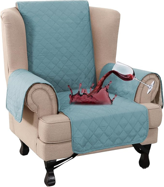 Turquoize 100% Waterproof Wing Chair Cover Wing Armchair Slipcovers Chair Couch Protector Triple Non-Slip Sofa Slipcover Furniture Protector for Pets, Kids,Dog (Wing Chair, Stone Blue)