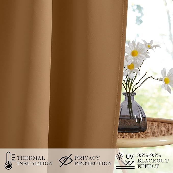 NICETOWN Sidelight Door Curtains for Living Room, Thermal Insulated Privacy Protect Energy Efficient Window Drape French Door Curtain with Tie Back Adjustable, 30 W x 72 L, Gold Brown, 1 Piece
