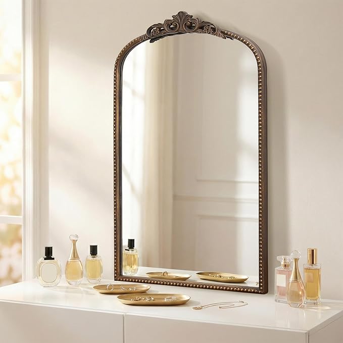 Micasso Vintage Arch Bronze Mirror: 31"x 19" French Baroque Antique Mirror - Traditional Ornate Decorative Mirrors for Wall/Bathroom/Entryway/Hallway - Home Decor for Living Room