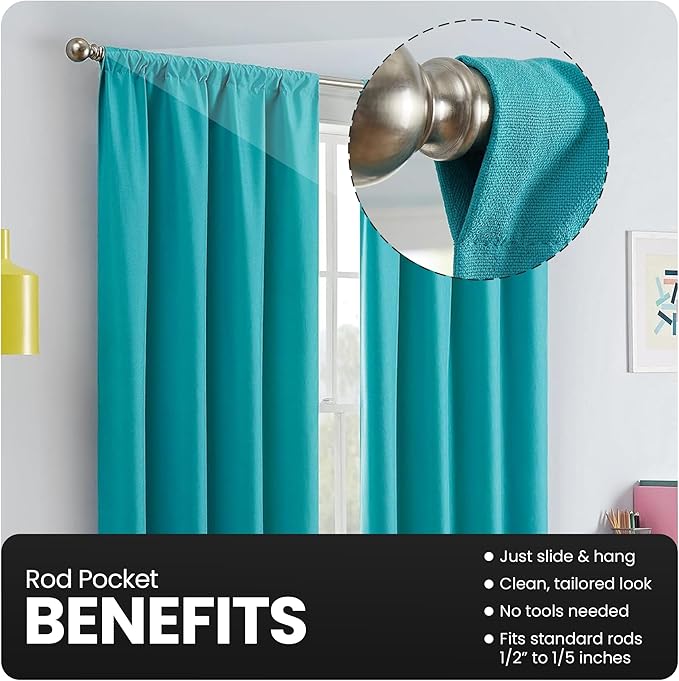 ECLIPSE Kendall Modern Blackout Thermal Rod Pocket Window Curtain for Bedroom or Living Room (1 Panel), 42" x 84", Turquoise