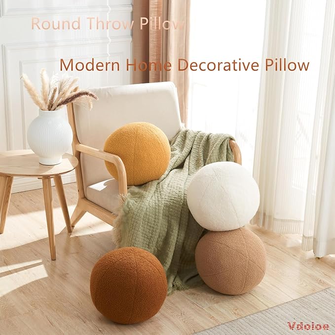 Ball Pillow 11.8 Inches Round Throw Pillow Yellow Simple Modern Ball Shaped Throw Pillow，Nordic Style Cushion Decorative Pillow for Couch,Sofa,Bedroom