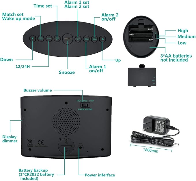 ANJANK Extra Loud Alarm Clock for Heavy Sleepers, Wireless Bed Shaker, Vibrating Dual Alarm, Deaf and Hearing-impaired, Adjustable Volume/Dimmer/Wake up Mode, USB Charger Port - Image 7