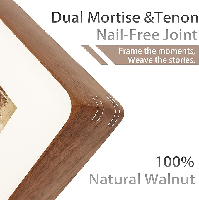 12x16 Picture Frame with Mat for 8.5x11, Natural Walnut Wood Handcrafted Rounded Corner with Plexiglass, Vertical or Horizontal Display Photo Document Gallery Poster Wall Mounting Frame