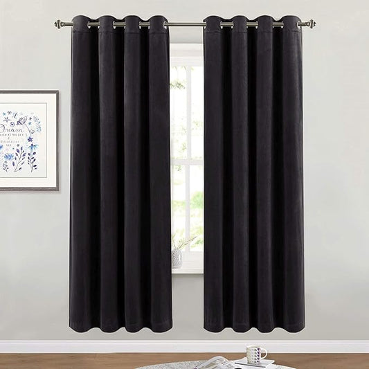 StangH Living Room Blackout Velvet Drapes - Thermal Insulated Window Treatment Set of 2 Panels, Sound Lower Privacy Curtains for Bedroom/Dorm/Basement, Black, 52 x 72 inches, 2 Panels