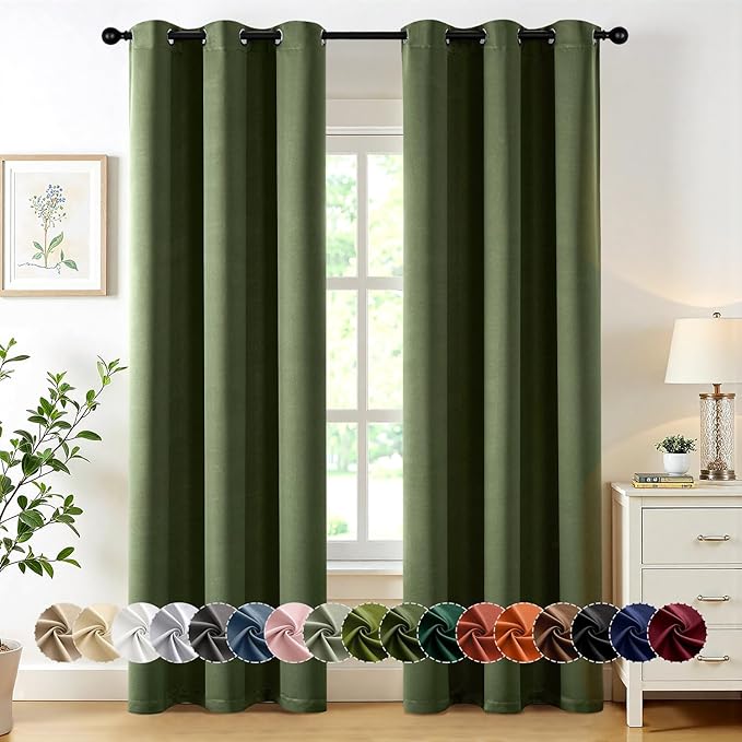 MIULEE Olive Green Blackout Curtains for Bedroom Living Room 72 Inches Long 2 Panels, Thermal Insulated Room Darkening Drapes Grommet Noise Reducing Dark Green Window Treatments 40x72 Inch
