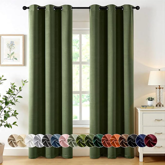 MIULEE Olive Green Blackout Curtains for Bedroom Living Room 84 Inches Long 2 Panels, Thermal Insulated Room Darkening Drapes Grommet Noise Reducing Light Blocking Window Treatments 40x84 Inch
