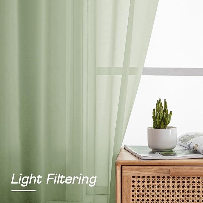 OWENIE Sheer Curtains 84 inches Long 2 Panels Set for Bedroom Living Room, Soft Solid Living Room Rod Pocket Light Filtering Curtains, 2 Pcs Each 42?€? W x 84" L, Light Green