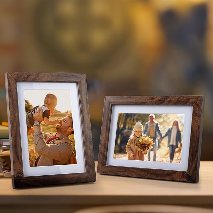 Giftgarden Brown Picture Frames with Mat for Multiple Sizes Photos, Four 4x6, Four 5x7, Two 8x10, Assorted Gallery Frame Collage for Wall or Tabletop, Set of 10