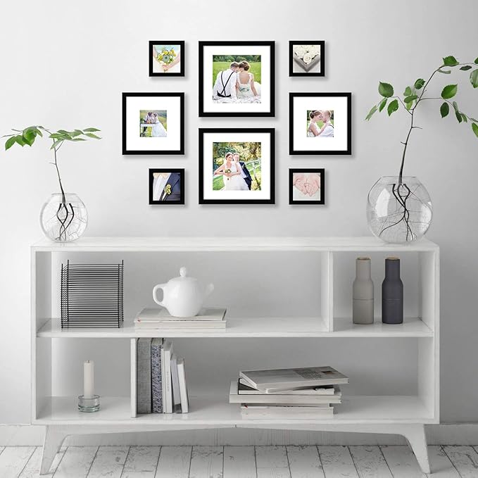 Americanflat Square Picture Frame Set in Black with Shatter Resistant Glass and Easel Stand - Various Dimensions - Pack of 8