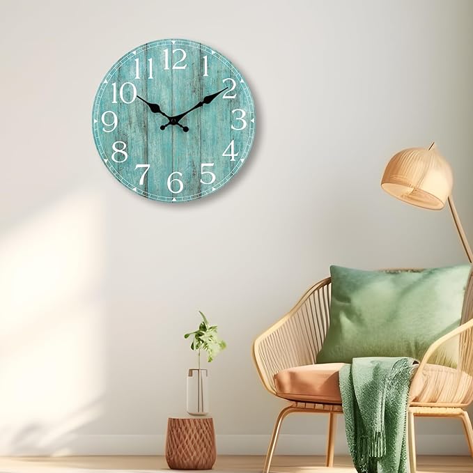 HYLANDA 12 Inch Teal Wall Clock - Silent, Non-Ticking, Battery Operated, Turquoise, Decorative, Unisex