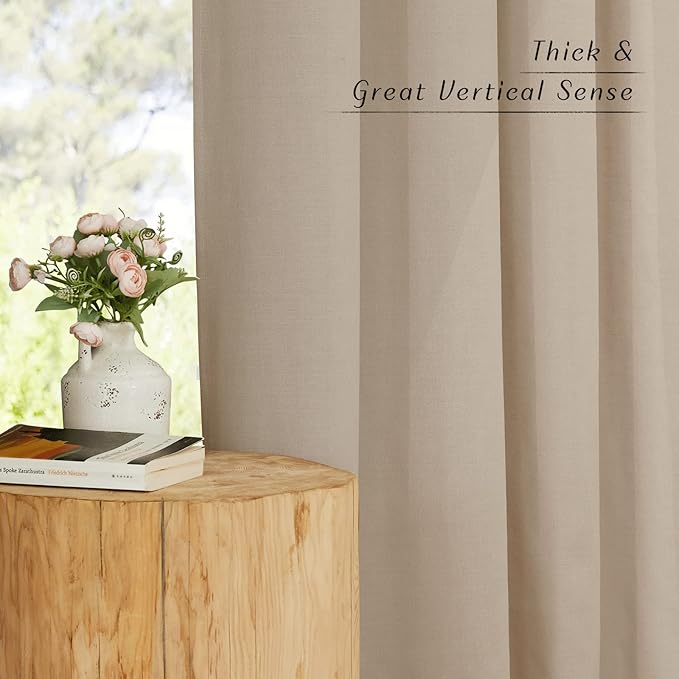 NICETOWN Rustic Linen 102 inch Long Curtains for Living Room, Grommet Privacy Added Thick Linen Weave with Light Filter Window Curtains & Drapes for Bedroom, Taupe, W55 x L102, 2 Panels