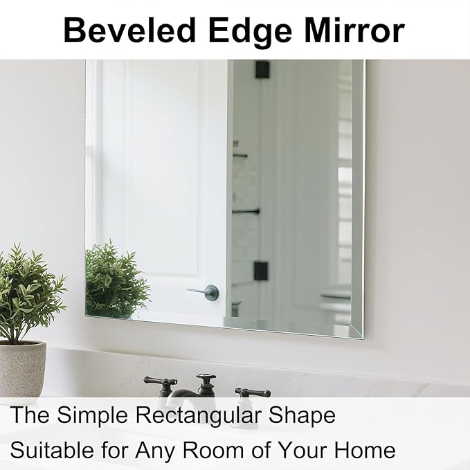 Ruomeng Rectangle Wall Mirror Frameless Bathroom Mirror 48” x 30" Beveled Edge Mirror for Vanity and Entryway