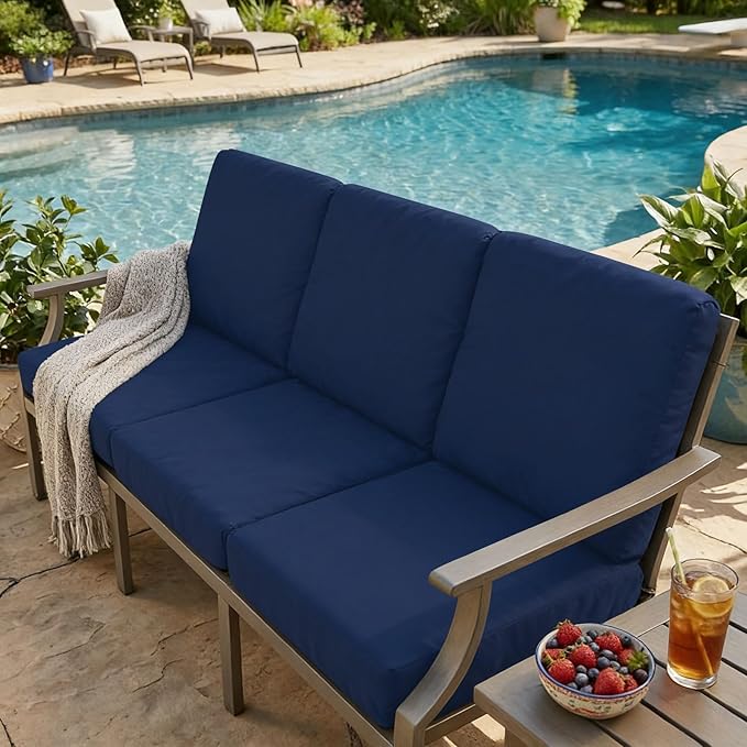 hyha Milk Silk Couch Cushion Covers, Soft Magic Sofa Covers Washable for 3 Cushion Couch, Stretch Sectional Outdoor Cushion Covers for Patio Furniture with Elastic Bottom(Large, Navy)