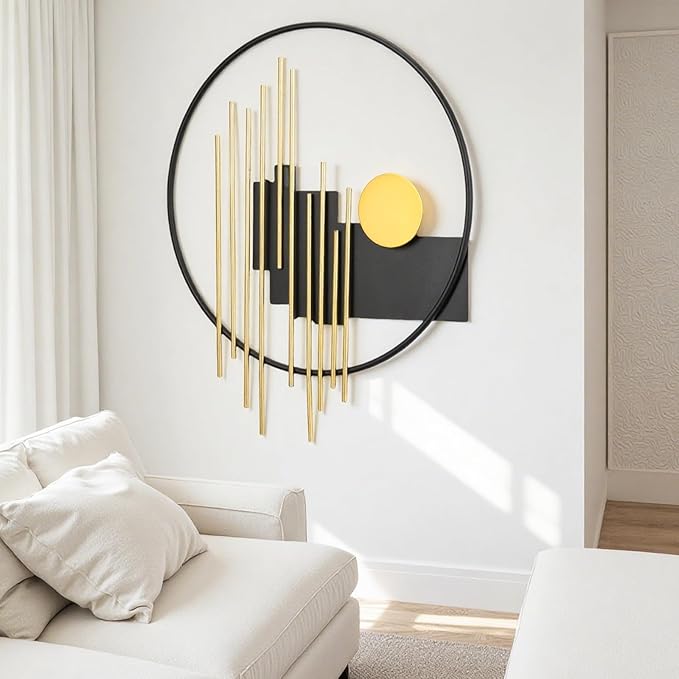 HYVAKUPPA 3D Large Metal Wall Decor Modern Aesthetic Wall Sculptures 19.7''x23.2'' Luxury Geometric Circular Decor Wall Art Artwork for Bedroom Dining Living Room Wall Decorations
