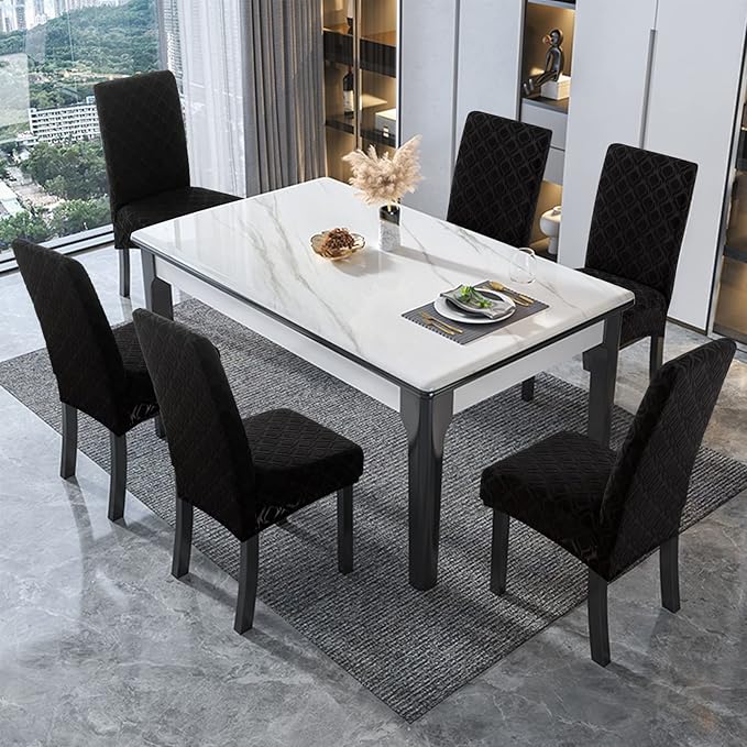 Genina Waterproof Chair Covers for Dining Room, Stretch Jacquard Dining Chair Slipcovers Removable Washable Chair Protector for Kitchen, Hotel, Restaurant (Jacquard-Black, 2 PCS)
