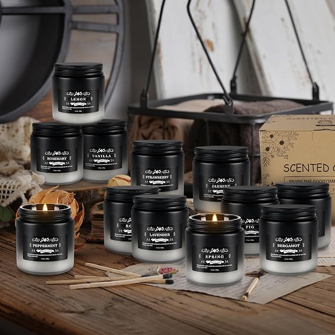 12-Pack Scented Candles Set - Men Candles for Home Scented, 3.5oz Soy Wax, Long Lasting Candle, Soy Candle Gifts Set for Men, Birthday, Valentine, Christmas, Anniversary Present