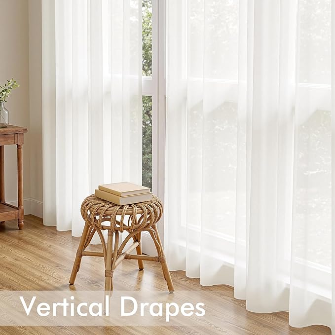 MIULEE Ivory Sheer Curtains 90 Inches Long, 4 Panels Set, Light Filtering Rod Pocket Voile Drapes for Living Room and Bedroom, Airy Soft Fabric Window Treatments, 54 x 90 Inches