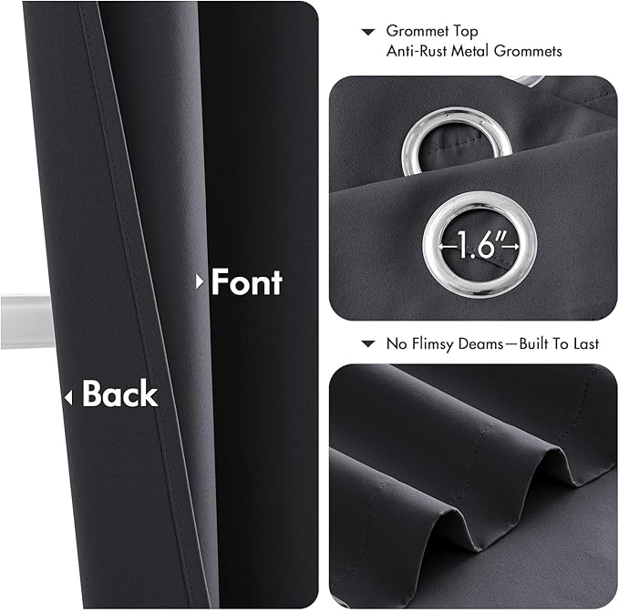 MIULEE Dark Grey Blackout Curtains for Bedroom Living Room 90 Inches Long 2 Panels, Thermal Insulated Room Darkening Drapes Grommet Noise Reducing Light Blocking Window Treatments 40x90 Inch