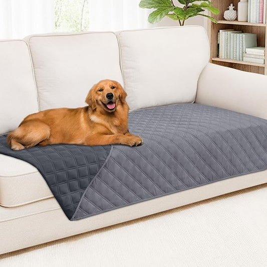 Smiry Waterproof Dog Bed Cover Pet Blanket, Soft Washable Dog Blanket for Furniture Bed Couch Sofa Reversible, Checkered (40"x80", Grey/Dark Grey)